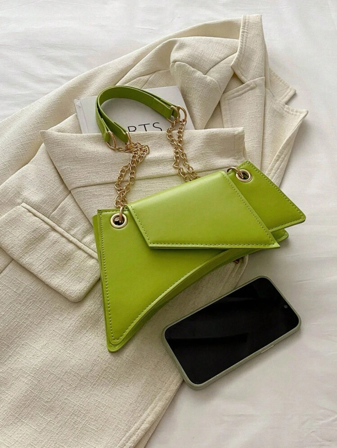 Geometric flap shoulder bag