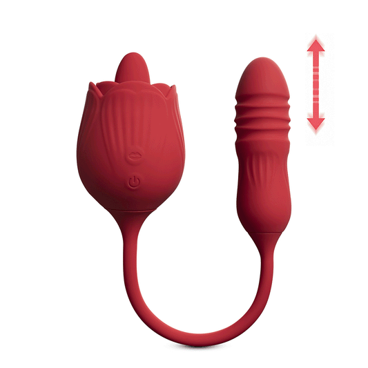 Silicone Clitoral Licking Rose with Thrusting Vibrator Egg